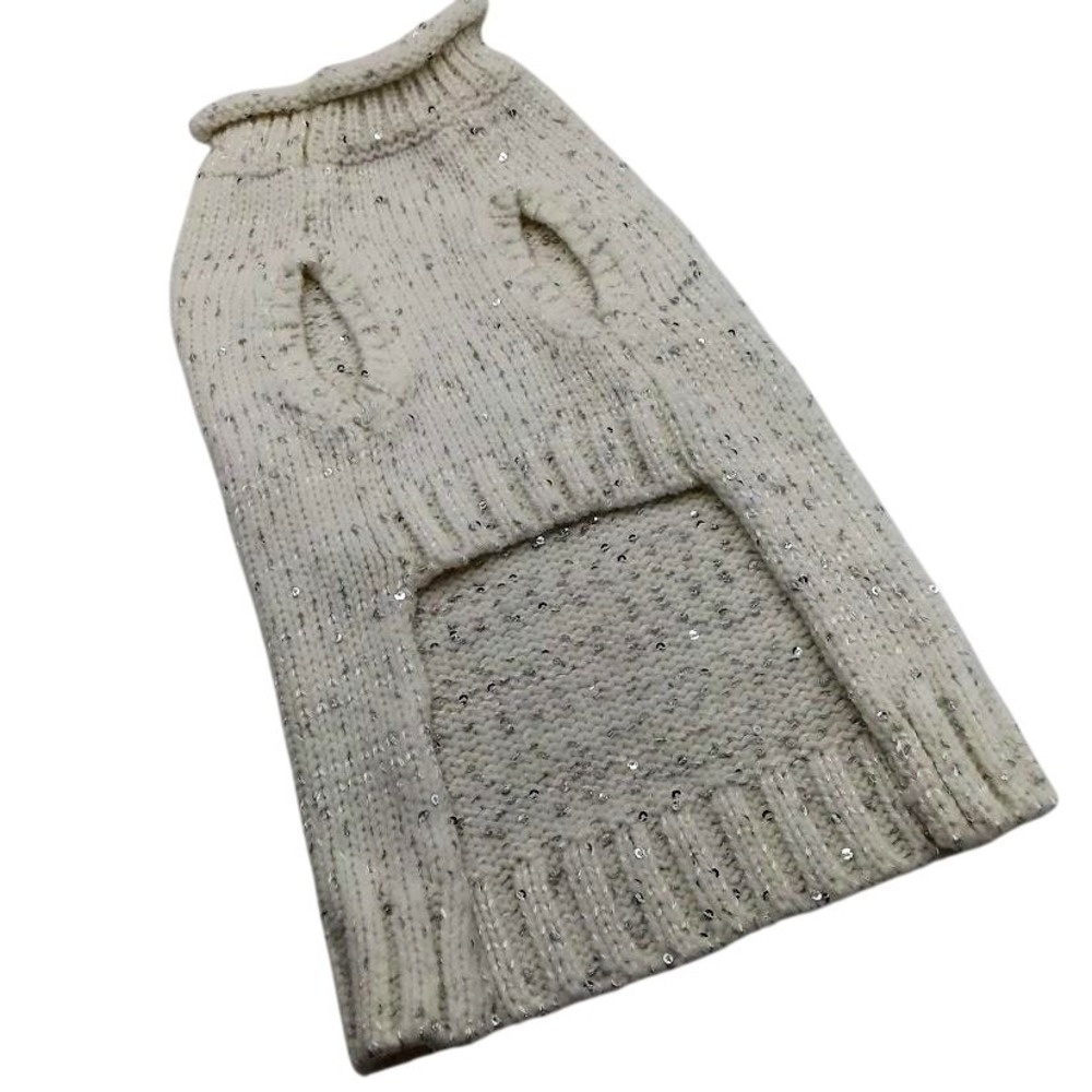 White Dog Sweater Knit Sequin Turtleneck Warm Winter Pet Acrylic Blend‎ Cozy